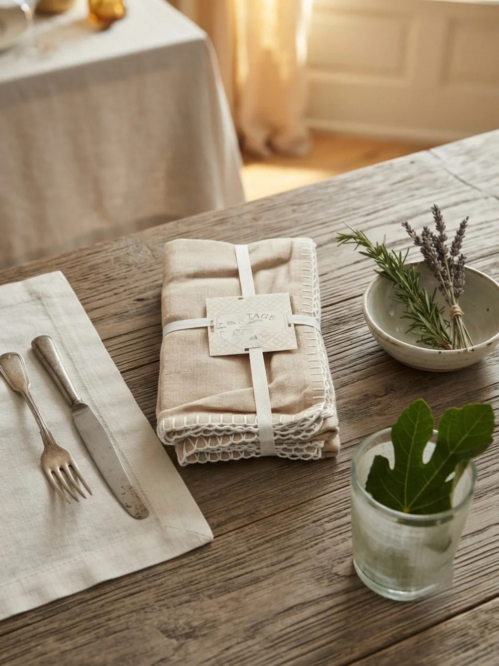 Vintage Style Linen Napkins - Set of 4, Neutral Farmhouse Table Decor